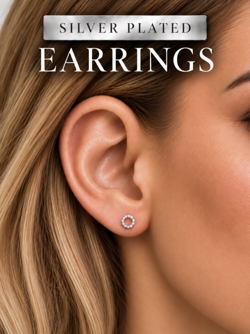 Silver Plated Open-Circle CZ Pavé Hand-Set Stud Earrings